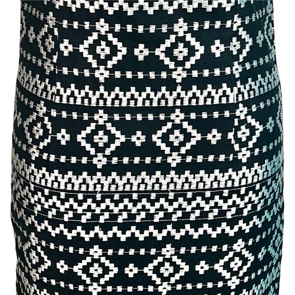 DKNYC Embroidered Geometric Print Dress Size 4 Black White Linen Blend Sheath - Picture 4 of 10